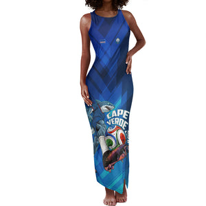 Personalized Cape Verde Football Tank Maxi Dress Blue Shark Mascot Cabo Verdean - Gradient Art