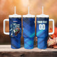 Personalized Cape Verde Football Tumbler With Handle Blue Shark Mascot Cabo Verdean - Gradient Art