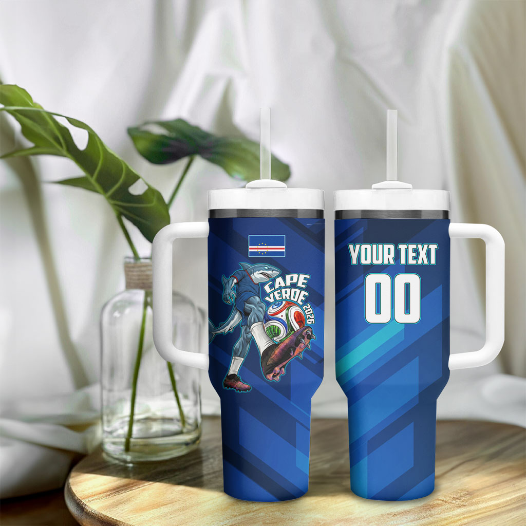 Personalized Cape Verde Football Tumbler With Handle Blue Shark Mascot Cabo Verdean - Gradient Art