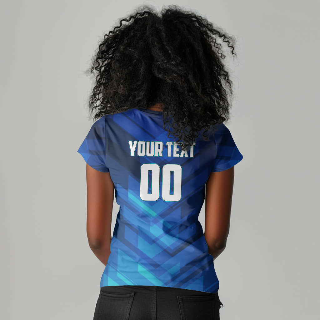 Personalized Cape Verde Football Women V-Neck T-Shirt Blue Shark Mascot Cabo Verdean - Gradient Art