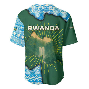 Rwanda Baseball Jersey with Green Nature Map Waterfall Sunburst Spirit
