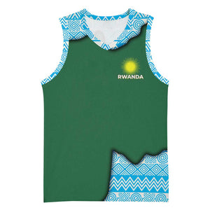 Rwanda Basketball Jersey with Green Nature Map Waterfall Sunburst Spirit - African Pride