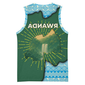 Rwanda Basketball Jersey with Green Nature Map Waterfall Sunburst Spirit - African Pride