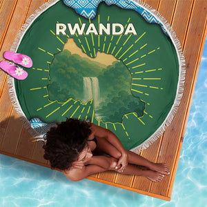 Rwanda Beach Blanket with Green Nature Map Waterfall Sunburst Spirit