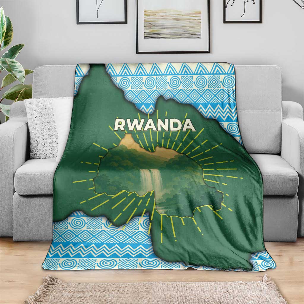 Rwanda Blanket with Green Nature Map Waterfall Sunburst Spirit