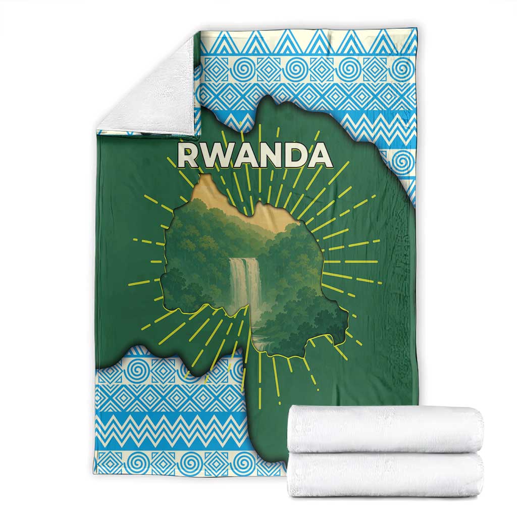 Rwanda Blanket with Green Nature Map Waterfall Sunburst Spirit