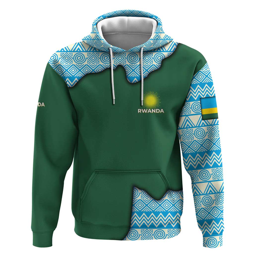 Rwanda Hoodie with Green Nature Map Waterfall Sunburst Spirit