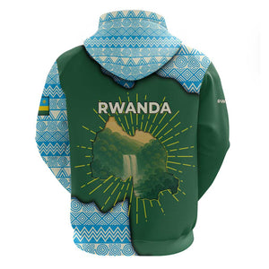 Rwanda Hoodie with Green Nature Map Waterfall Sunburst Spirit