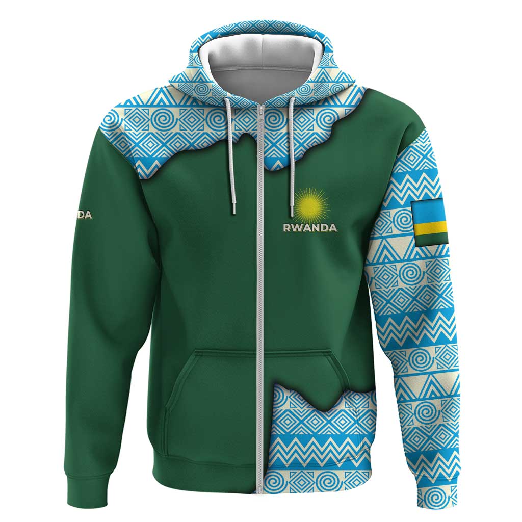 Rwanda Hoodie with Green Nature Map Waterfall Sunburst Spirit