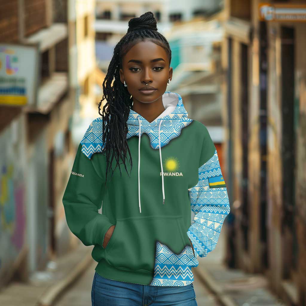 Rwanda Hoodie with Green Nature Map Waterfall Sunburst Spirit