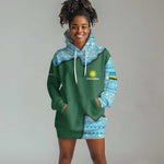 Rwanda Hoodie Dress with Green Nature Map Waterfall Sunburst Spirit