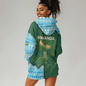 Rwanda Hoodie Dress with Green Nature Map Waterfall Sunburst Spirit