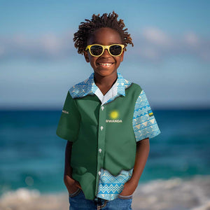 Rwanda Kid Hawaiian Shirt with Green Nature Map Waterfall Sunburst Spirit
