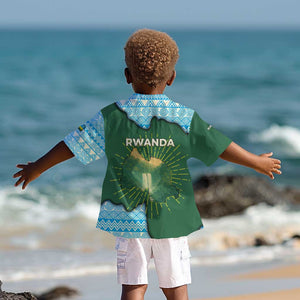 Rwanda Kid Hawaiian Shirt with Green Nature Map Waterfall Sunburst Spirit