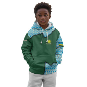 Rwanda Kid Hoodie with Green Nature Map Waterfall Sunburst Spirit