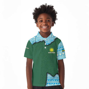 Rwanda Kid Polo Shirt with Green Nature Map Waterfall Sunburst Spirit