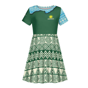 Rwanda Kid Short Sleeve Dress with Green Nature Map Waterfall Sunburst Spirit