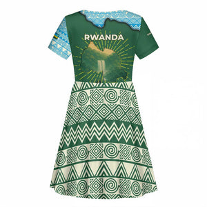 Rwanda Kid Short Sleeve Dress with Green Nature Map Waterfall Sunburst Spirit