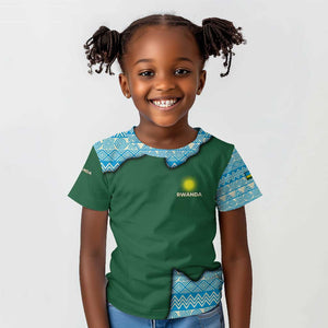 Rwanda Kid T shirt with Green Nature Map Waterfall Sunburst Spirit
