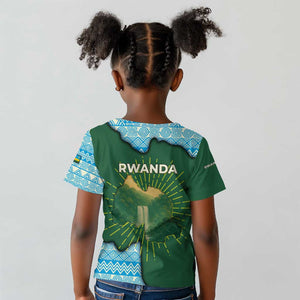Rwanda Kid T shirt with Green Nature Map Waterfall Sunburst Spirit