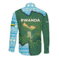Rwanda Long Sleeve Button Shirt with Green Nature Map Waterfall Sunburst Spirit