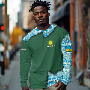 Rwanda Long Sleeve Shirt with Green Nature Map Waterfall Sunburst Spirit