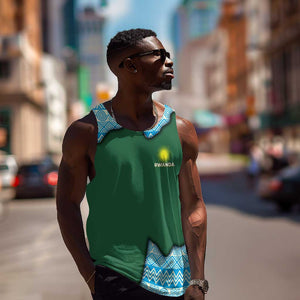 Rwanda Men Tank Top with Green Nature Map Waterfall Sunburst Spirit