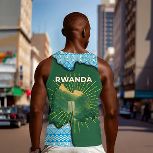 Rwanda Men Tank Top with Green Nature Map Waterfall Sunburst Spirit