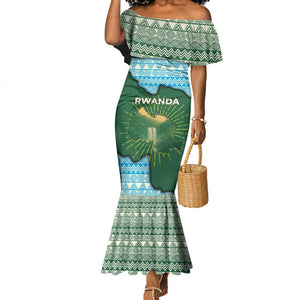 Rwanda Mermaid Dress with Green Nature Map Waterfall Sunburst Spirit