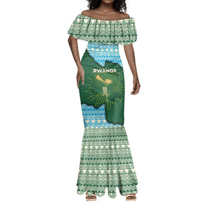 Rwanda Mermaid Dress with Green Nature Map Waterfall Sunburst Spirit
