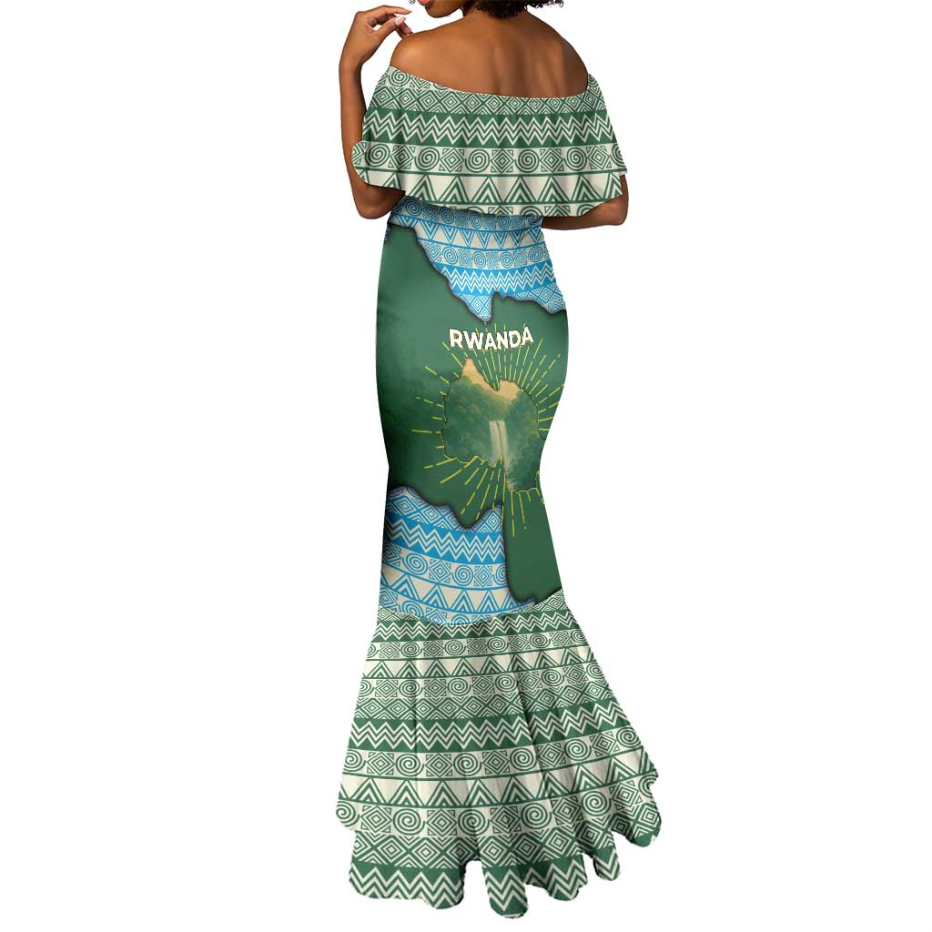 Rwanda Mermaid Dress with Green Nature Map Waterfall Sunburst Spirit