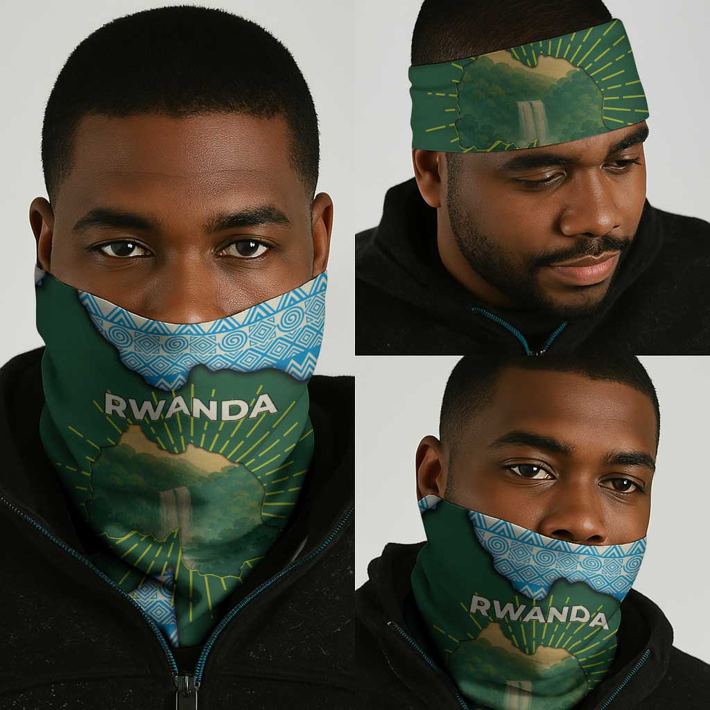 Rwanda Neck Gaiter with Green Nature Map Waterfall Sunburst Spirit - African Pride
