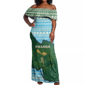 Rwanda Off Shoulder Maxi Dress with Green Nature Map Waterfall Sunburst Spirit
