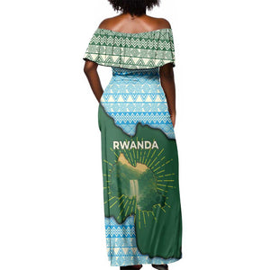 Rwanda Off Shoulder Maxi Dress with Green Nature Map Waterfall Sunburst Spirit