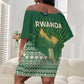 Rwanda Off Shoulder Short Dress with Green Nature Map Waterfall Sunburst Spirit