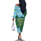 Rwanda Off The Shoulder Long Sleeve Dress with Green Nature Map Waterfall Sunburst Spirit