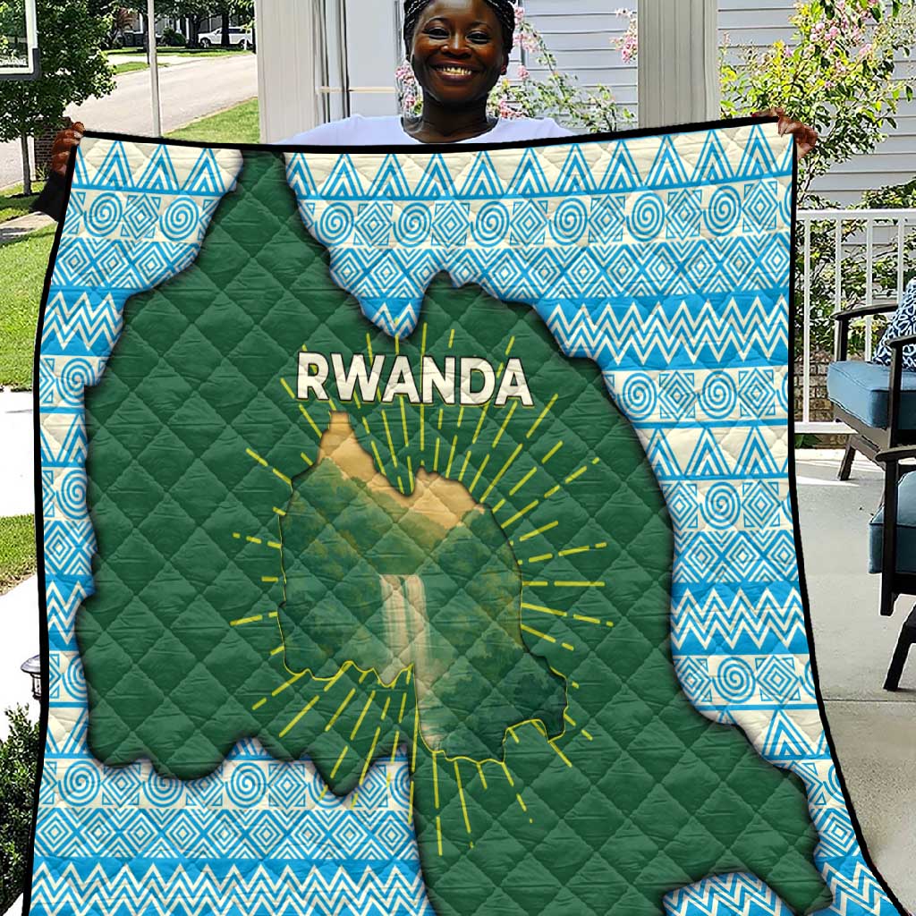 Rwanda Quilt with Green Nature Map Waterfall Sunburst Spirit
