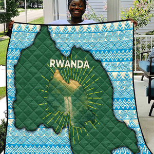 Rwanda Quilt with Green Nature Map Waterfall Sunburst Spirit