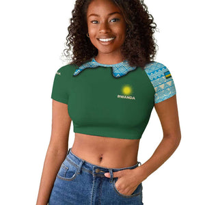 Rwanda Raglan Cropped T shirt with Green Nature Map Waterfall Sunburst Spirit