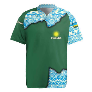 Rwanda Rugby Jersey with Green Nature Map Waterfall Sunburst Spirit