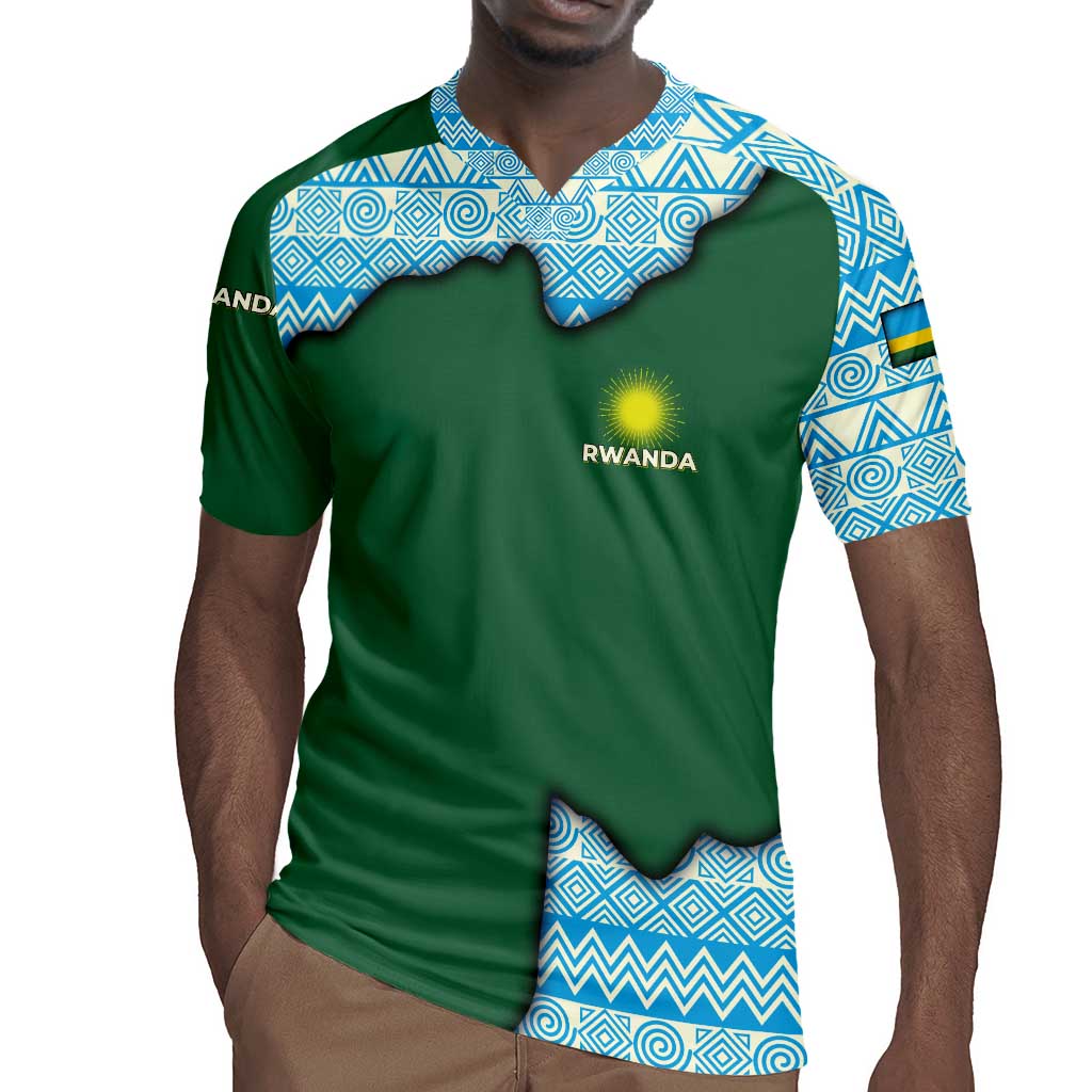 Rwanda Rugby Jersey with Green Nature Map Waterfall Sunburst Spirit