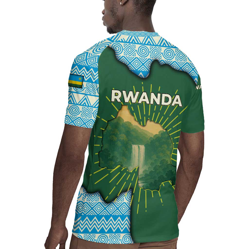Rwanda Rugby Jersey with Green Nature Map Waterfall Sunburst Spirit
