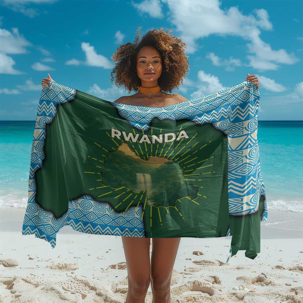 Rwanda Sarong with Green Nature Map Waterfall Sunburst Spirit