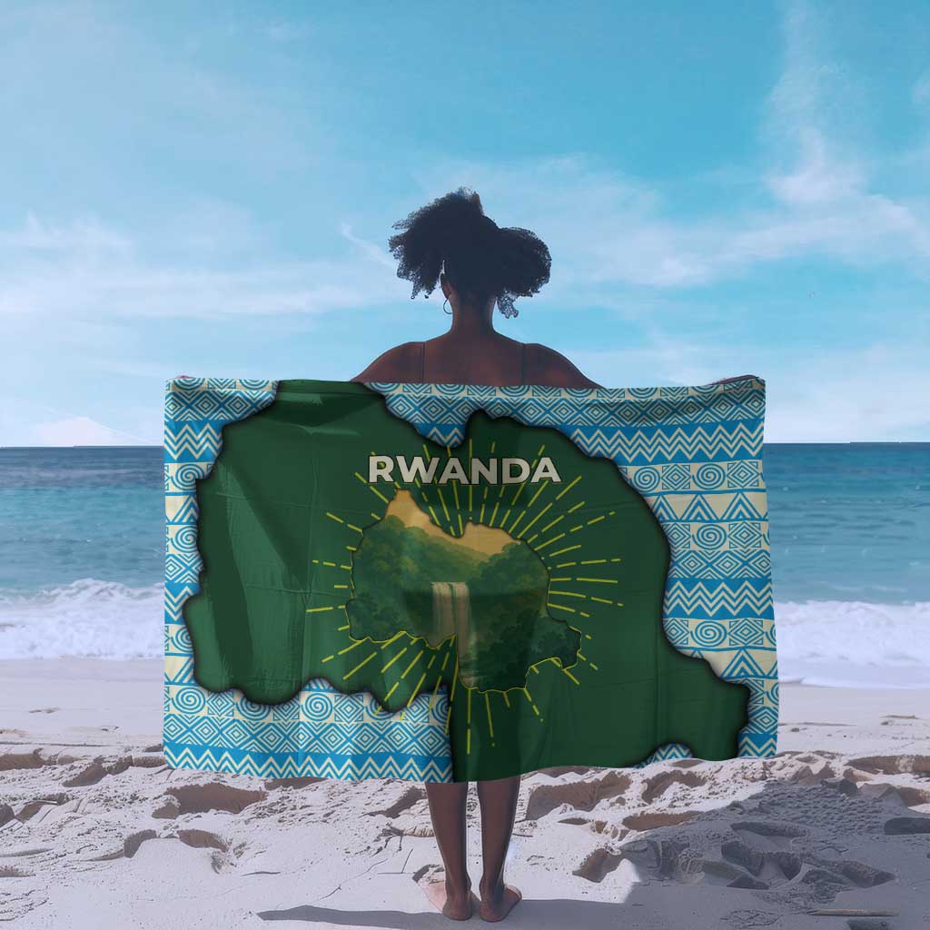 Rwanda Sarong with Green Nature Map Waterfall Sunburst Spirit