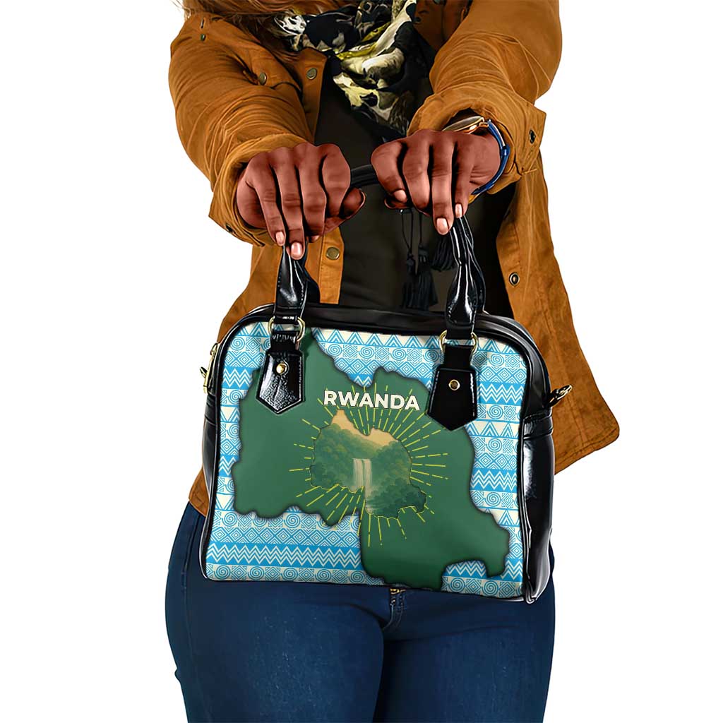 Rwanda Shoulder Handbag with Green Nature Map Waterfall Sunburst Spirit