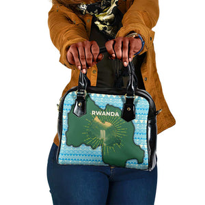 Rwanda Shoulder Handbag with Green Nature Map Waterfall Sunburst Spirit