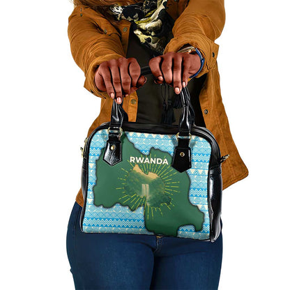 Rwanda Shoulder Handbag with Green Nature Map Waterfall Sunburst Spirit