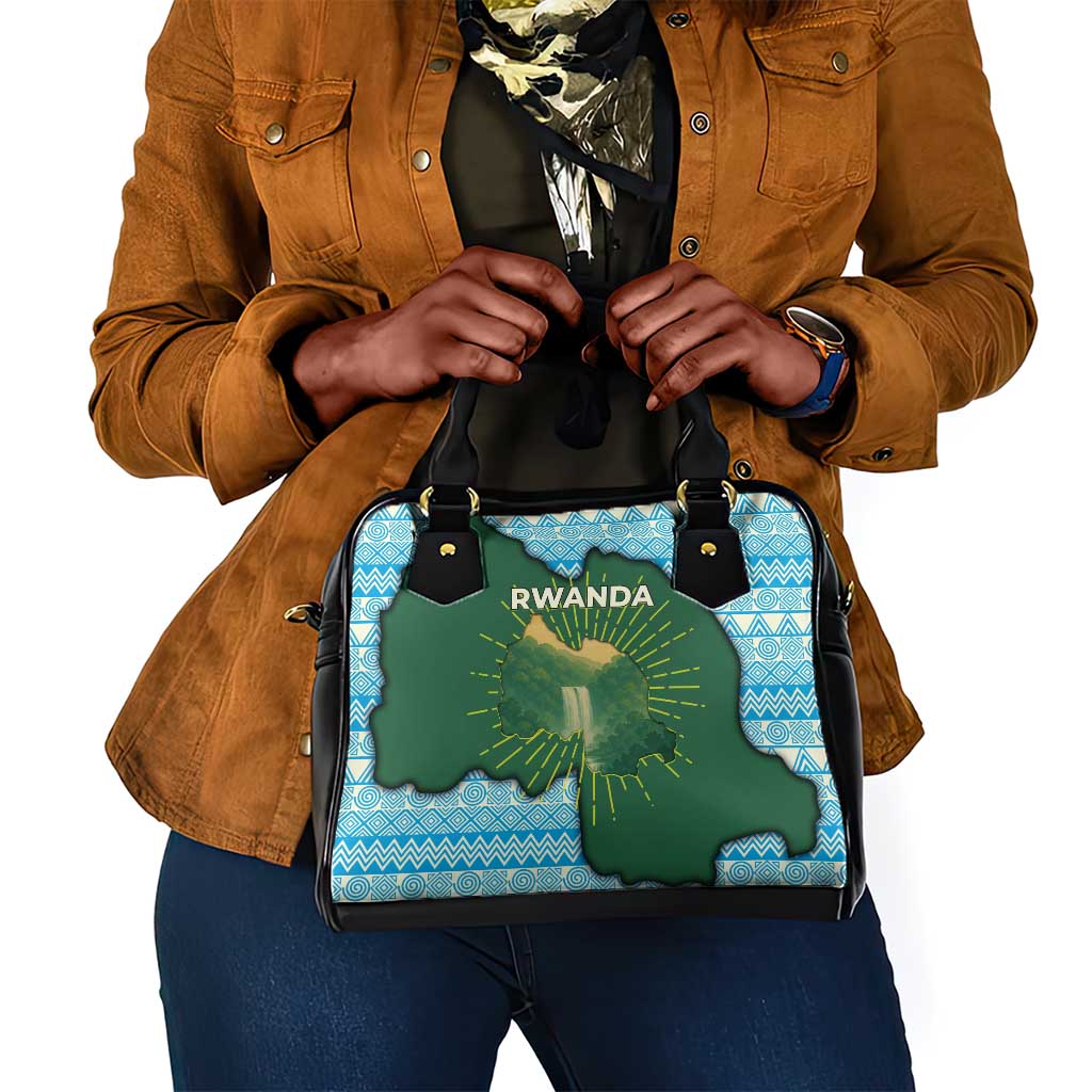 Rwanda Shoulder Handbag with Green Nature Map Waterfall Sunburst Spirit