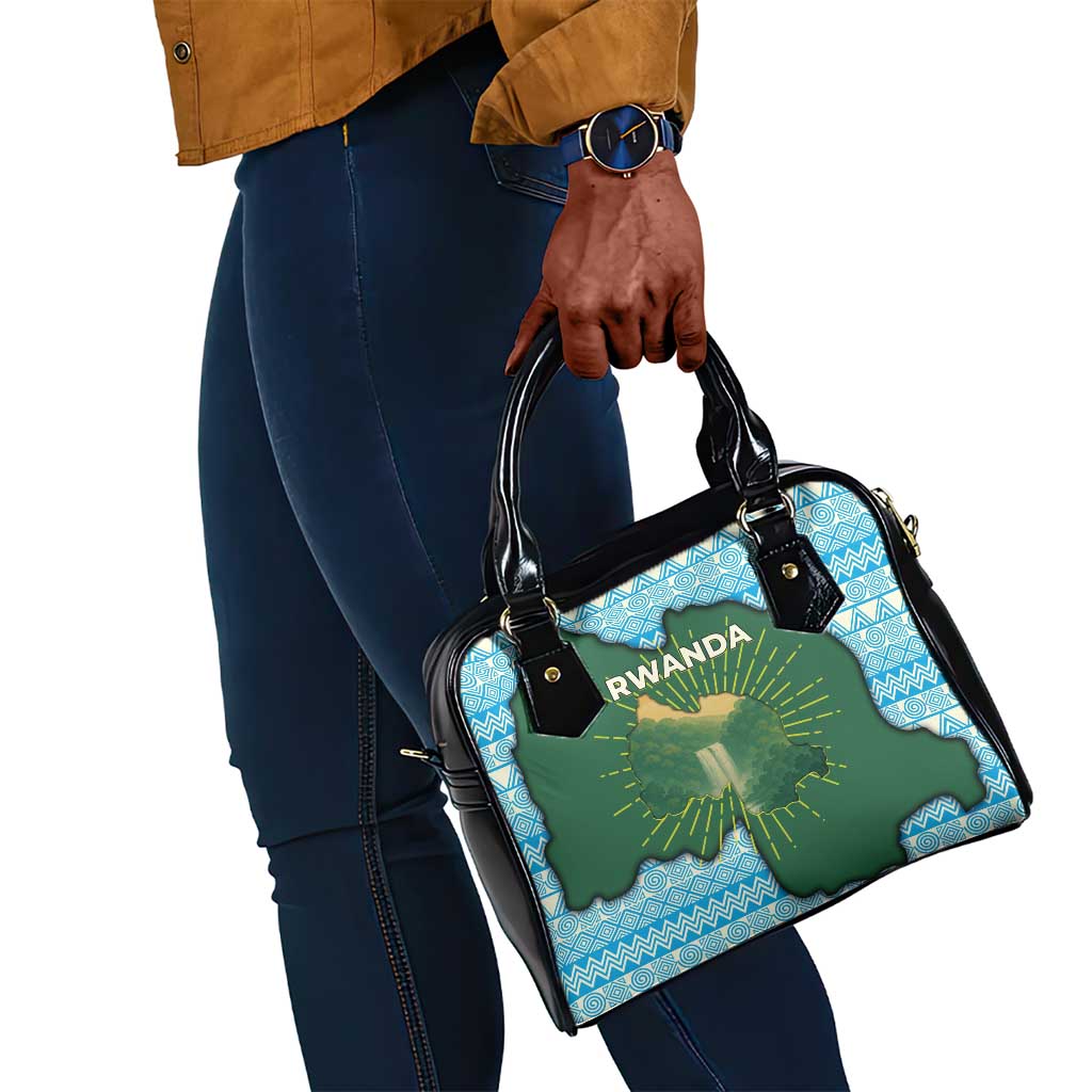 Rwanda Shoulder Handbag with Green Nature Map Waterfall Sunburst Spirit