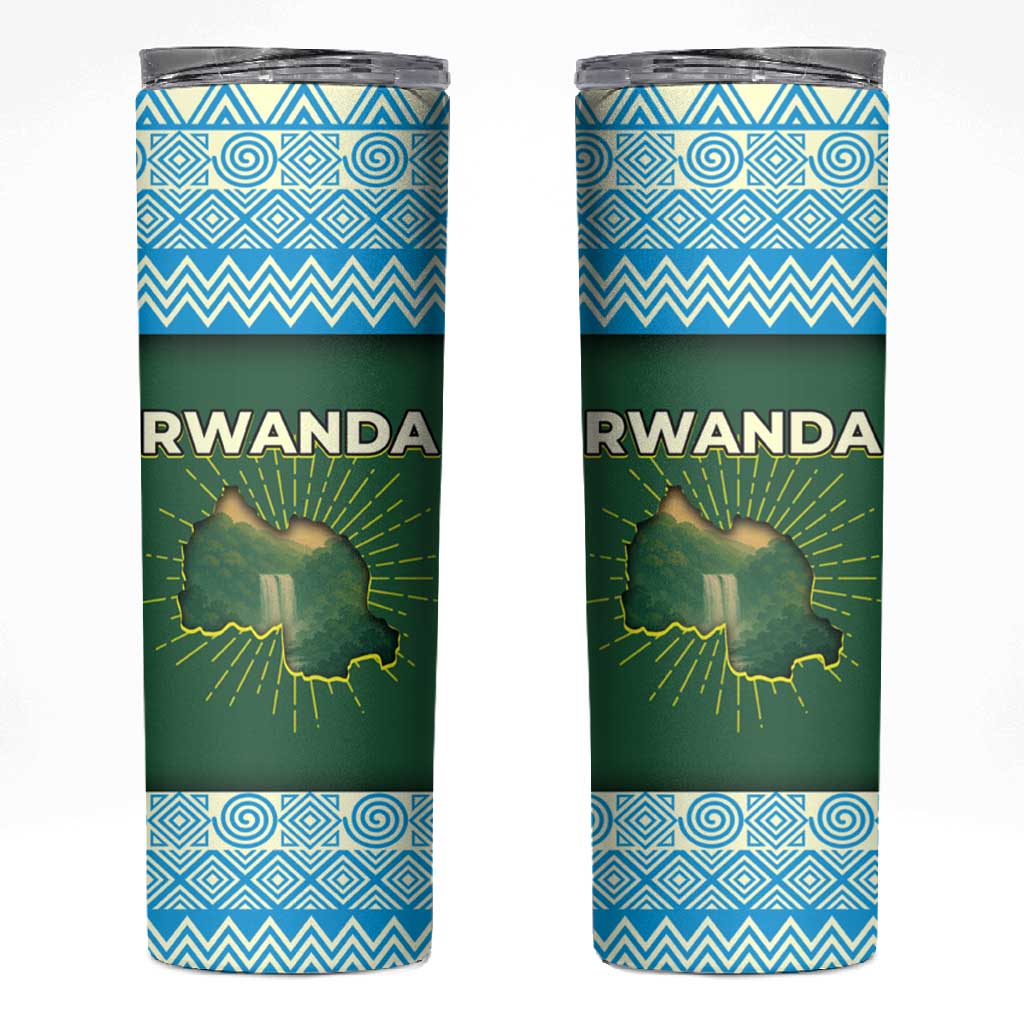 Rwanda Skinny Tumbler with Green Nature Map Waterfall Sunburst Spirit
